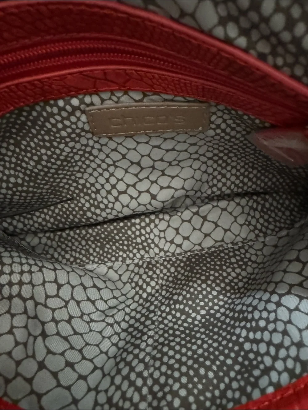 Chico’s Red Faux Leather Snakeskin Embossed Studded Wristlet Clutch Bag